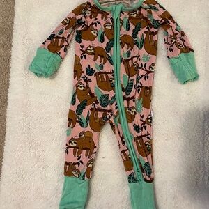 Little Sleepies Sloth Print Footie - Pink and Mint